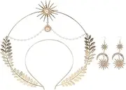 [TOVINANNA] Goddess Headpiece Goddess Crown and Earrings Double Layer Headband Hair Hoop Photo Prop Shiny Accessories