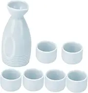 Amosfun 7pcs Japanese Ceramics Sake Serving Set Elegant Teapot with Cups for Entertaining Smooth Surface Beautiful Design for Tea and Wine Azure Color