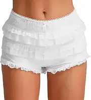[TiaoBug] Women Ruffle Bloomers Lace Tiered Ruffles Shorts Y2k Low Rise Short Pants Pajamas Elastic Bottom Pants