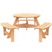 New Wooden Outdoor Round Picnic Table with Bench for Patio, 6- Person