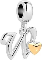 [Wociud] Initial A-Z Letter Charm Golden Heart Alphabet Dangle Beads for Bracelets & Necklaces