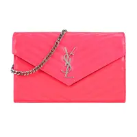 在飛比找博客來優惠-YSL MONOGRAM系列V字縫線魚子醬牛皮金屬LOGO銀