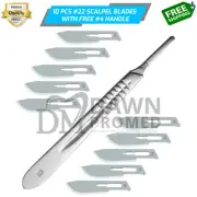 10 Sterile Surgical Blades #22 W/FREE BP Scalpel Handle #4 Medical German Grade