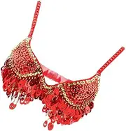 [Generic] Womens Belly Dance Tribal Sequined Bra Top Fringe Dancewear - Red, 36/80