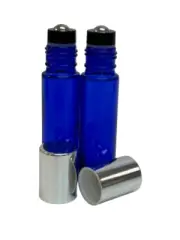 144 Pcs 10ml COBALT BLUE Rollon Bottle W/ALUMINUM SILVER Cap & Steel Roller