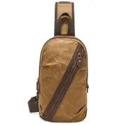Canvas & Leather Men Chest Bag Crossbody & Waist Bag Combo