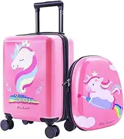 [iPlay, iLearn] Unicorn Kids Luggage, Girls Carry on Suitcase W/ 4 Spinner Wheels, Pink Travel Luggage Set W/Backpack, Trolley Luggage for Children Toddlers, Pink, One_Size, Classic