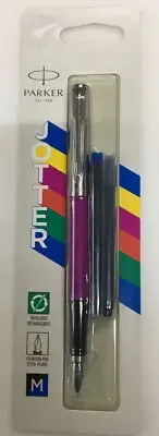 #PARKER JOTTER FOUNTAIN PEN MAGENTA CHROME TRIM BLACK AND BLUE REFILL (8601)