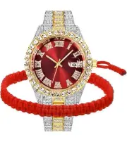 Iced Out Two Toned Luxury Watch | Red Dial