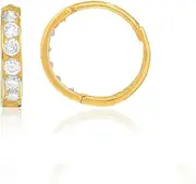 [Ritastephens] 10K Solid Yellow Gold Mini Huggie Hoops 2x10mm Cubic Zirconia Channel-set Earrings, Regular, Yellow Gold, Created Cubic Zirconia