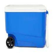 Cooler Ice Chest Igloo 38 Qt Hard Sided with Wheels Blue Ultratherm Insulation