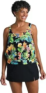 [Maxine Of Hollywood] Women's Side Tie Scoop Neck Banded Tankini Swimsuit Top