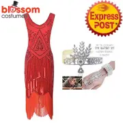 K298 ARed Ladies 1920s Roaring 20s Flapper Costume Sequin Gatsby Outfit Dress