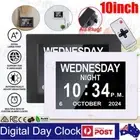 Extra Large Dementia Clock 10" Digital Calendar Day Clocks LED Alarm Clock Wall