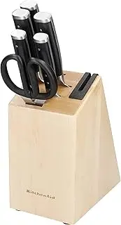 [KitchenAid] Gourmet 6 Piece Knife Block Set, Black Handles, Japanese Steel - 5 Knives, Shears & Sharpener