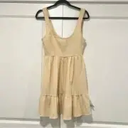 Asos NWT Sleeveless Light Tan Mini Dress with Pepblum Hem. Size 8.
