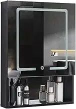 Black Bathroom Mirror Cabinets with LED Lights, Aluminum Wall Mounted Cabinets with Mirrors, Bedroom Vanity Mirror with Storage Shelf, Mirrors