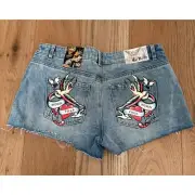 NWT Ed Hardy Denim Cut Off Shorts Born Free Swallow Light Tint 30 WEHD8000-5