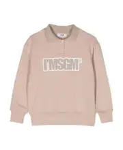 MSGM Kids Logo Printed Long-Sleeved Polo Shirt 8Y,6Y,14Y,12Y,10Y Nude