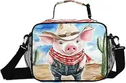 Insulated Lunch Box Pig Cowboy Cactus for Women Men - Ideal for Work, Picnics - Includes Adjustable Shoulder Strap