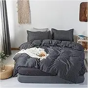 Geometric Grid Duvet Cover Set 3Pcs Bedding (Double-Queen-King) 220x240cm Hypoallergenic(C-2,Twin)