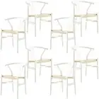 Anemone Set of 8 Wishbone Dining Chair Beech Timber Replica Hans Wenger White Di