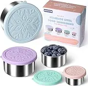 Homotte Stainless Steel Containers with Lids - Stackable Toddler Snack Containers, 18/8 Stainless Steel Lunch Box for Kids Adults, Leakproof Metal Food Storage Containers (4Pack: 3oz, 7oz, 13oz, 22oz)