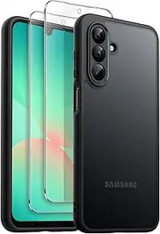 [JETech] 3 in 1 Matte Case for Samsung Galaxy A26 5G with 2-Pack Tempered Glass Screen Protector, Translucent Frosted Shockproof Phone Cover with Camera Protection (Black)