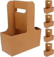 10pcs Kraft Drink Carrier with Handle 2-Cup Disposable Paperboard to Go Coffee Cup Holder for Cafe Restaurant Takeout