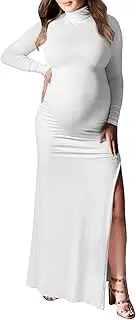 [Dedysler] Maternity Lounge Long Photoshoot Dress: Long Sleeve Sexy Turtle Neck Bodycon Maxi Casual Pregnancy Clothes