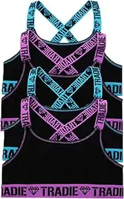[TRADIE] Girls Cotton/Elastane Crossback Crop 4 Pack Girls Underwear, Cotton Stretch Fabric, Soft Comfortable and Breathable Girls Crop, Young Adult Girls Crop Top