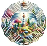 10" Metal Wind Spinner Whimsical Lighthouse Novelty Metal Wind Spinner
