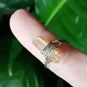 Aura Quartz Crystal Wire Wrapped Ring, Silver Size 8.5 Boho Chic Statement
