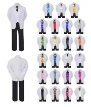 6pc Boy Kid Child Teen Formal Necktie Black White Suit Set Satin Color Vest 4-20