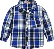 [HSTiSan] Toddler Boys Button Down Short Sleeve&Long Sleeve Clothes Cotton Plaid Shirts Thin Striped Tops 1-7Years