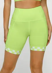 [Lorna Jane] Glow Up Booty Phone Pocket Bike Shorts in Green, Polyester/Elastane, Size - Small S Glow Green