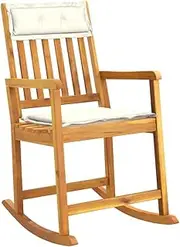 vidaXL Indoor/Outdoor Rocking Chair with Cushions, Solid Acacia Wood, Oil Finish, Cream White Cushions