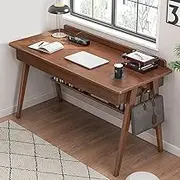 YLFFFXDX Computer Desk with 2 Drawer and Shelves, Home Office Desk with Hooks, Modern Work Writing Study Desk PC Table Workstation for Small Spaces (100x55x82cm(39x22x31in), Walnut)