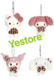Sanrio Kuromi Melody Hello Kitty Cinnamoroll Check Plush Key Holder Toy Mascot