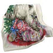 Christmas Design Cute Kitten is Opening Presents Throw Blanket