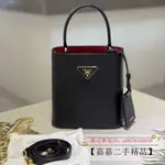 二手PRADA 普拉達 PANIER 系列 中號 牛皮 水桶包 手提包 單肩包 斜挎包 女款 黑色