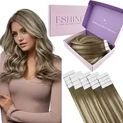 Fshine Remy Hair Tape in Extensions Blonde Hair Extensions Balayage Chestnut Brown to Platinum Blonde and Brown Tape in Extensions 16 Inch Straight Hair Extensions 16 Inch 20pcs 50g