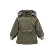 Nevenka Kids Rain Jacket with Removable Hood Windproof for Spring Fall-Army Green
