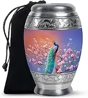 Peacock Urn for Ashes, Large Urns for Human Ash, Burial Cremation for Adult, Memorial Gift for Male & Female, Pink, 10 Inch
