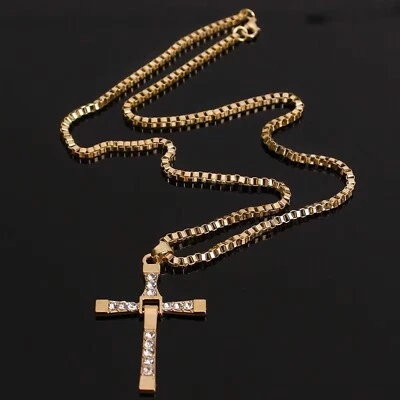Fast & Furious Dominic Toretto Jesus Cross Necklace Crucifix Large Pendant Gold