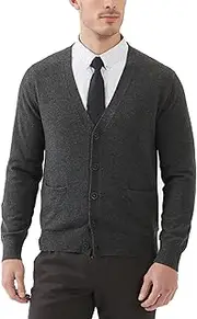 [Kallspin] Men’s Wool Blended Cardigan Sweaters Lightweight V Neck Button Down Long Sleeve Cardigan with Pockets(Charcoal,3X-Large)