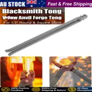 for 1/2" Round & 1/2" Square Stock Anvil Vise Forge Tongs Blacksmith V-Jaw Tongs