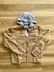 Quicksilver New Aitor Full Zip Jacket Youth XL/16 Hooded Lined Quilted Tan/Khaki