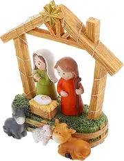 CIMAXIC Artificial Jesus Statue Nativity Scene Ornament Resin Craft Lighting Nativity Scene Elegant Decor for Christmas Trees