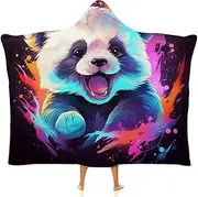 Baby Panda Cartoon Animals Wearable Cloak Hooded Blanket Fleece Hooded Robe Cloak Arctic Velvet Warm Throw Quilt Poncho Soft Nap Blanket Novelty Blanket Air Conditioning Blanket,50"x60"